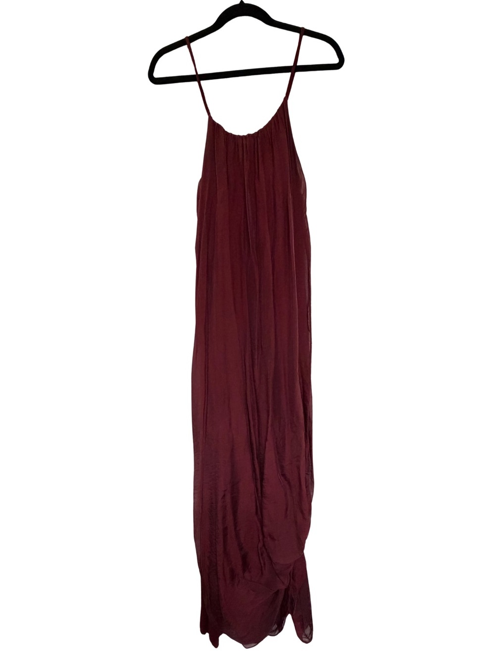 Gigi Moda Silk Layered Maxi Dress Burgundy Wine Italy Lagenlook Draped Boho OS